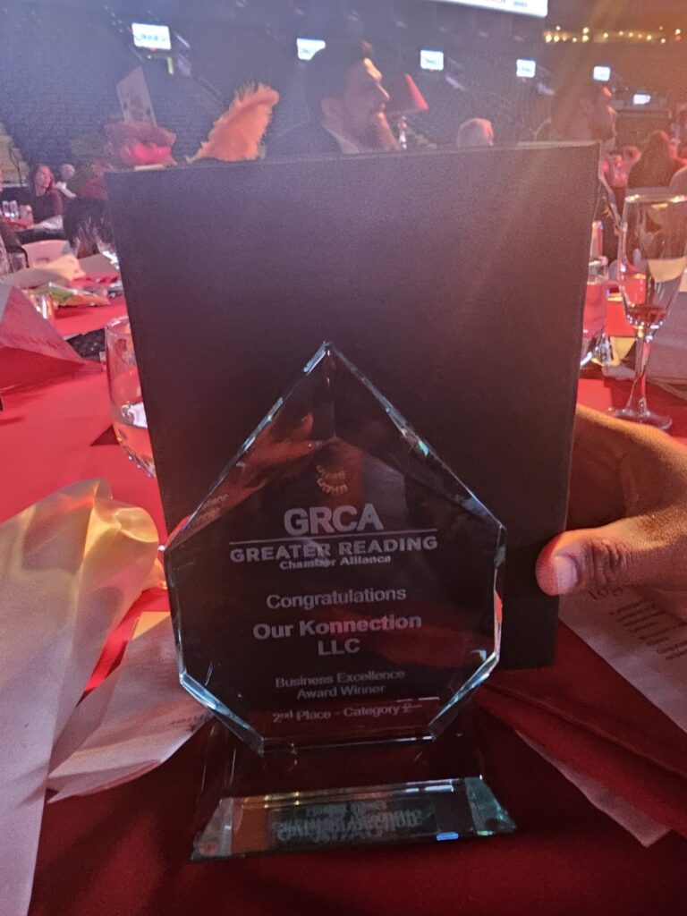 Greater Reading Chamber Alliance 2025 Business Excellence Award presented to Our Konnection LLC