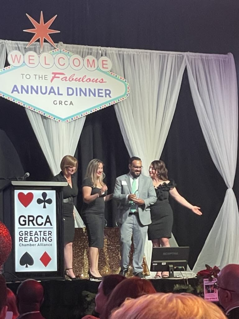 Our Konnection team on stage at the GRCA Annual Dinner receiving the 2025 Business Excellence Award